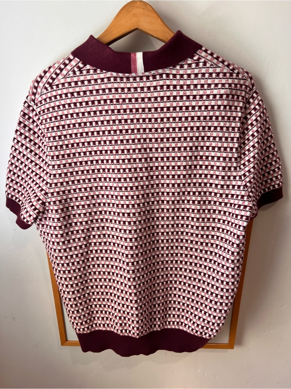 Men’s Ted Baker Burgundy and White Check Knit Polo - Picture 3 of 4